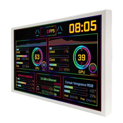 VSDISPLAY 7 Inch PC Case Screen 1280x800 Computer Temperature LCD Display with Theme Editor DIY CPU GPU RAM Data Monitoring,White