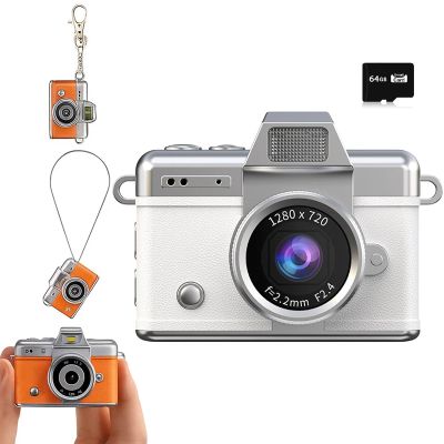 2026 New Mini Digital Camera with 1.47 in LCD Screen 1080P, Mini Keychain Retro Camera with 64GB Card - Flip Screen, Built-in Flash, Strap and Keychain - Ideal for Travel, Study, and Concerts (White)