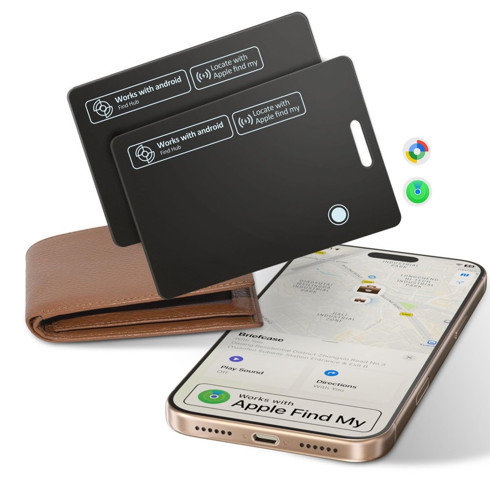 AI.QVOKA 2 Pack Ultra Slim Rechargeable Wallet Tracker Card, IP67 Waterproof Bluetooth Tracking Card Compatible with Apple Find My & Android, Item Locator for Wallet Luggage Backpack