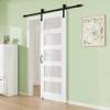 32" x 80" 5-Lite Tempered Frosted Glass Barn Door with 72" Track Kit, Solid Core MDF Sliding Barn Doors for Closet Kitchen, Paintable White Door Panel with Excellent Sound & Thermal Insulation, Sturdy view 2