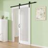 18" x 80" 1-Lite Tempered Frosted Glass Barn Door with 72" Track Kit, Solid Core MDF Sliding Barn Doors for Closet Kitchen, Paintable White Door Panel with Excellent Sound & Thermal Insulation, Sturdy view 2