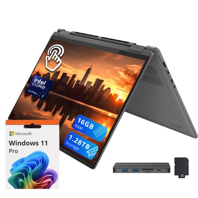 Lenovo Yoga 7i 2-in-1 16" 2K Touchscreen Laptop, Intel Ultra 7 155U, 16GB LPDDR5X, 1.28TB Storage(1TB SSD +288GB Docking Station Set), Fingerprint Reader, Backlit Keyboard, WiFi 6E, Win 11 Pro, Grey