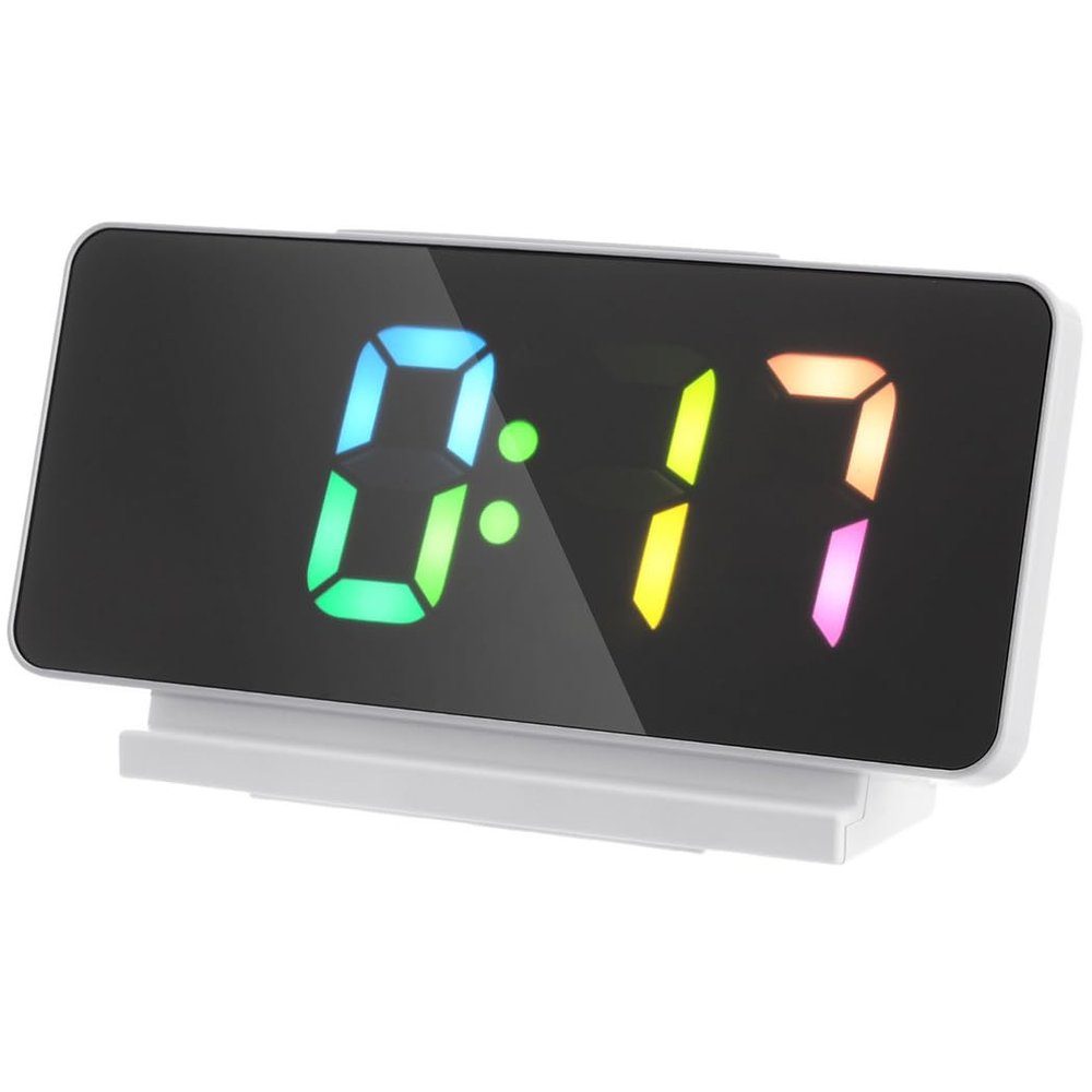 Vestamore Rgb Digital Alarm Clock With Snooze, Small Led Bedside Clock With Adjustable Brightness, Super Loud Alarm, Color Changing Display And Usb Charging