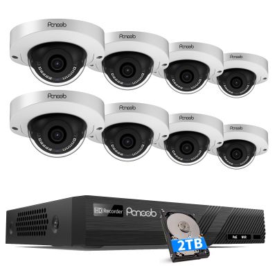 PANOOB 8 Channel Security Camera System, 8Pcs 5MP Wired Outdoor Surveillance IP PoE Dome Cameras with AI Person Vehicle Detection, Remote Access, Built-in Mic, 8CH 5MP PoE NVR 2TB HDD, PD63A0808-5M