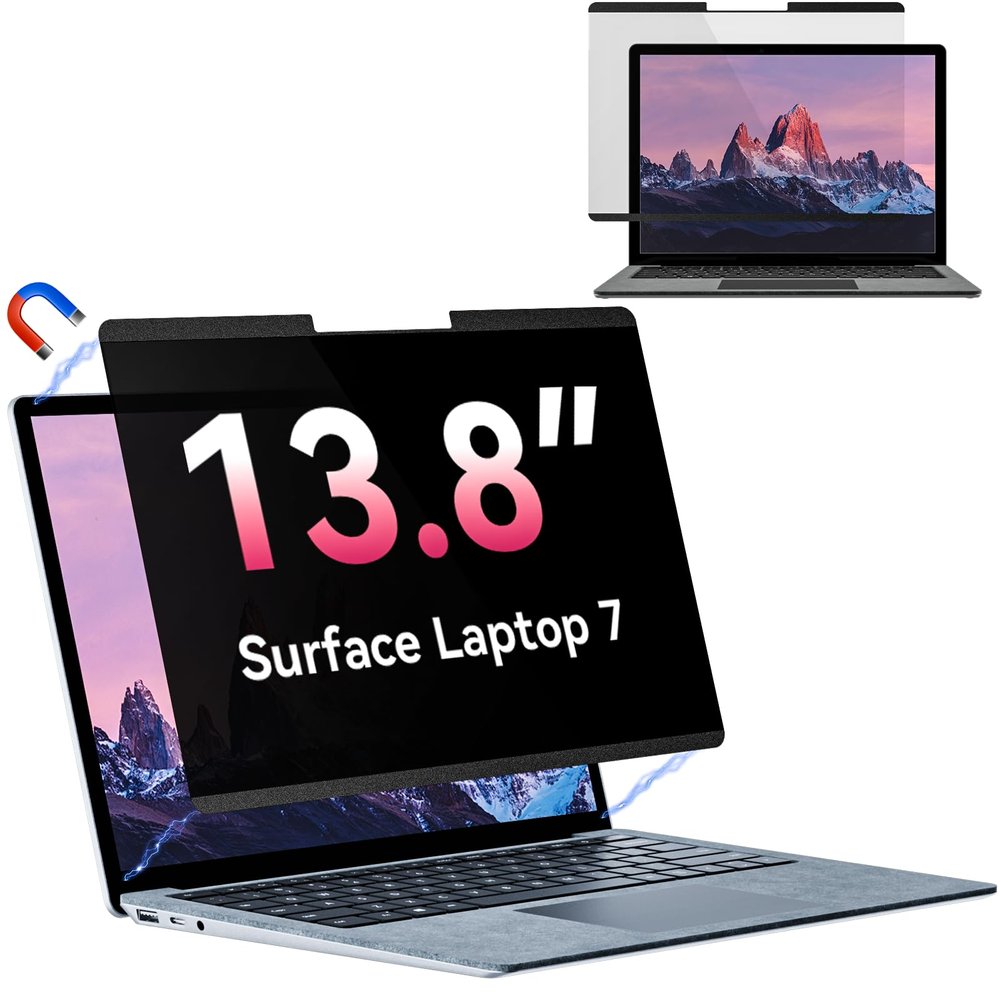 Yklssm Magnetic Privacy Screen for Microsoft Surface Laptop 7 13.8 Inch, Removable Anti Glare Blue Light Filter, 13.8 In Anti Spy Black Security Private Block Screen Protector