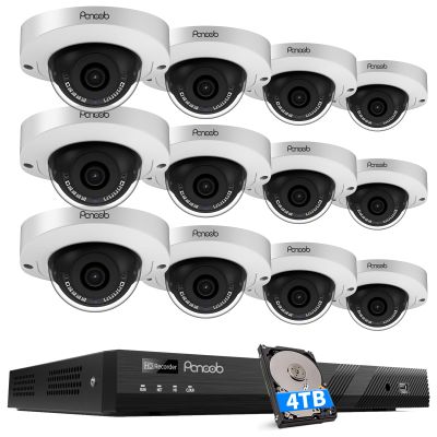 PANOOB 16 Channel Security Camera System, 12Pcs 5MP Wired Outdoor Home Surveillance IP PoE Cameras with AI Human Vehicle Detection, 4K 16CH PoE NVR 4TB HDD, Remote Playback Built-in Mic, PD63A1216-5M