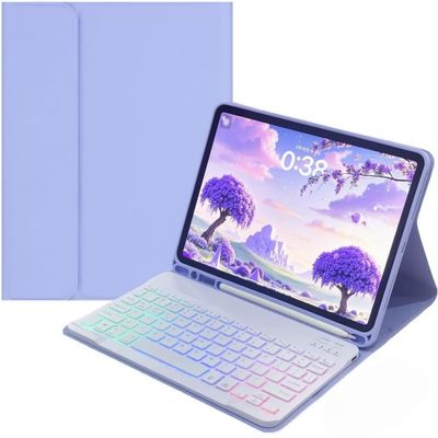 Backlit Keyboard Case for Galaxy Tab S10+ Plus/S9 FE+ Plus/S9+ Plus/S8+ Plus/S7 FE/S7+ Plus 12.4 inch, 7-Color Rainbow Backlight Magnetic Detachable Keyboard Cover with S Pen Holder,Purple+White