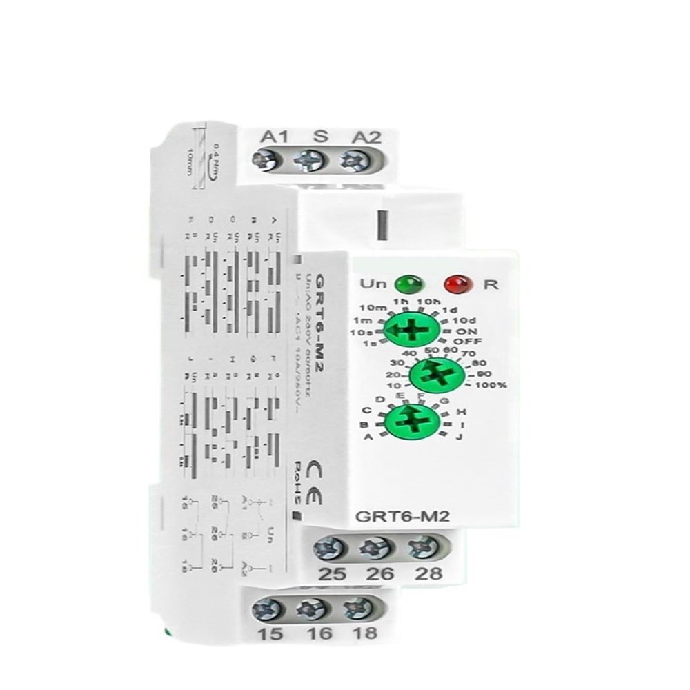 10A Multifunctional Delay Time Relay with 10 Function Choices 0.1s-10 Days Time Delay AC/DC24V-240V Control DIN Rail Relay(M2-AC230V)