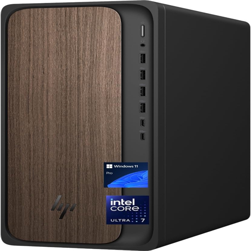HP OmniDesk M03-0060 Desktop PC, Intel Core Ultra 7 265,64 GB DDR5 RAM,1TB SSD, Intel Graphics, Wi-Fi 6,Bluetooth 5.4,Wired KB & Mouse, Windows 11 Pro, Microsoft Copilot, Dark Wood, (2025)