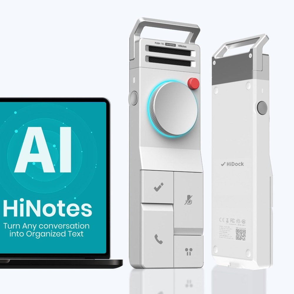 HiDock P1 AI Voice Recorder Work with Wireless Earbuds: BlueCatch Tech Smart Voice Recorder with Playback AI Transcriber Summarize for Lectures Meeting Notes Voice Activated Recorder 64GB(Star White)