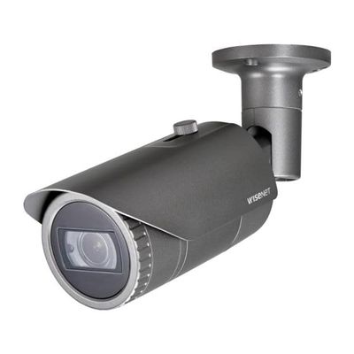 Hanwha Vision QNO-6082R1 2MP IR WDR Outdoor Network H.265 PoE Bullet Camera with 3.2~10mm (3.1x) Motorized Varifocal Lens, Dark Grey/Aluminum