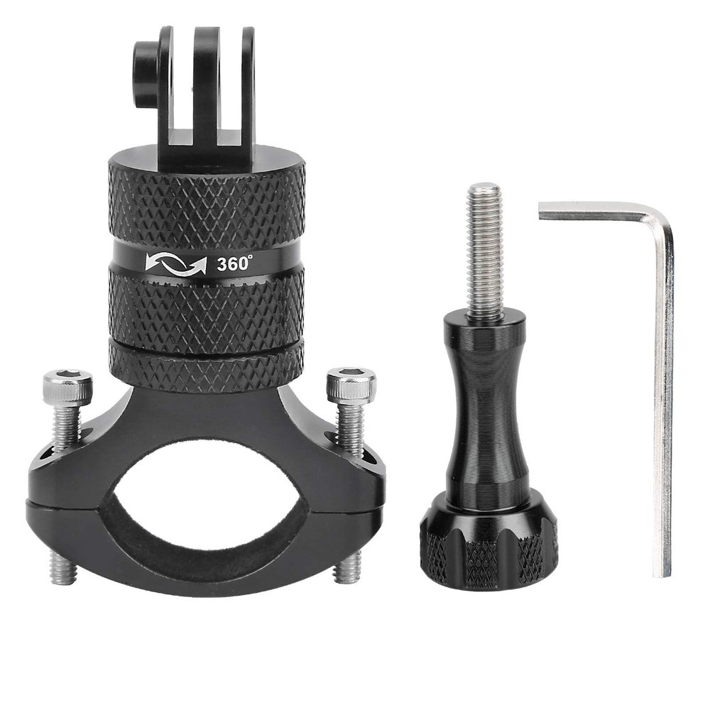 DouWen MO Universal Action Camera Bracket, Aluminum Alloy Bike Motorcycle Stand, 360 Degree Rotation Ballhead Mount with Non Slip Pad, Compatible with Most Sports Cameras for Insta (Black)