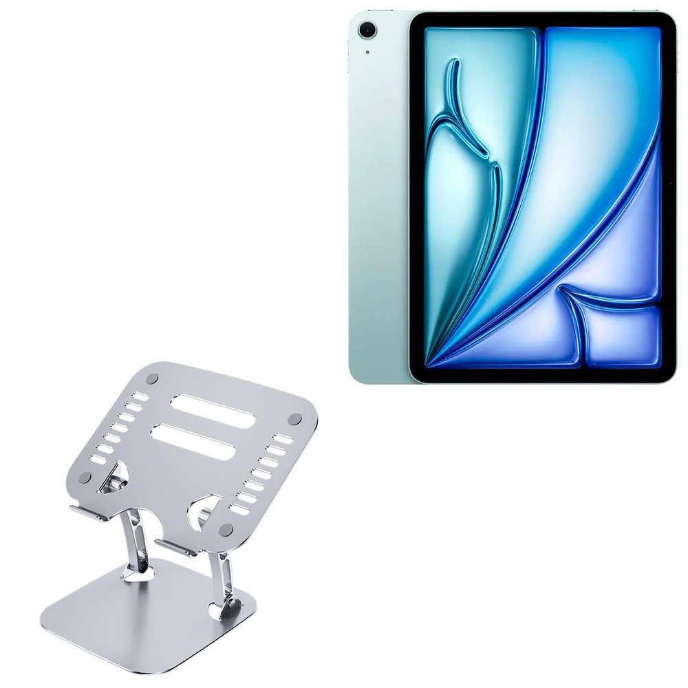 BoxWave Stand and Mount Compatible with Apple iPad Air (7th Gen 2025) (13 in) - Executive VersaView Stand, Ergonomic Adjustable Viewing Angle Metallic Riser - Metallic Silver