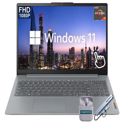 Lenovo IdeaPad Slim 3, 15.6" FHD Touchscreen Business Laptop Computer, 16GB RAM 512GB Storage (256GB SSD+256GB Docking Station), AMD Ryzen 7 5825U (8-Core), Windows 11, SageNova Earphones, Grey