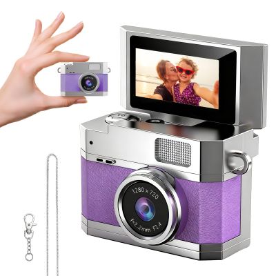 Mini Keychain Digital Camera Purple - HD Mini Digital Camera with 0.96" Flip Screen & 32GB Card,Funny Gifts for Friends,Valentines Day Gifts