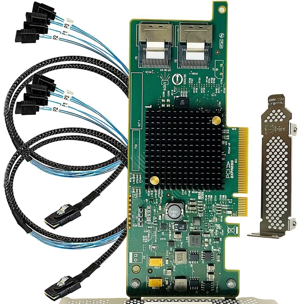 SAS HBA Card Compatible with LSI 9207-8i IT Mode PCIe SATA Expansion Card, SAS Expander Support, 8-Port 6Gbps PCIe 3.0 x8, HBA Controller with 2 SFF-8087 to 4 SATA Cables,ZFS TrueNAS unRAID NAS