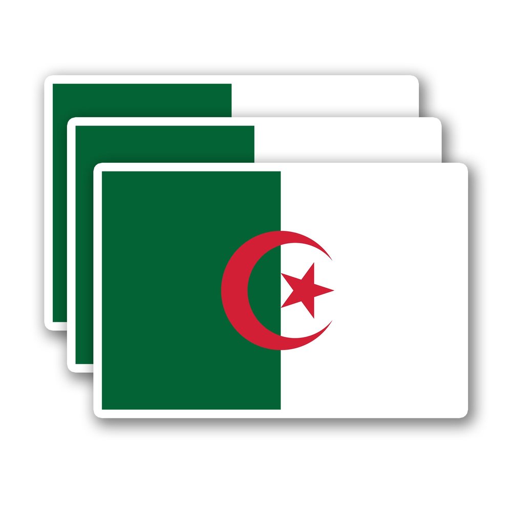 (3Pcs) Algeria Flag Stickers Algerian National Flag Vinyl Decals, Waterproof Sticker for Laptop, Water Bottle, Scrapbook, Phone Case, Travel Gear, 3" x 2"