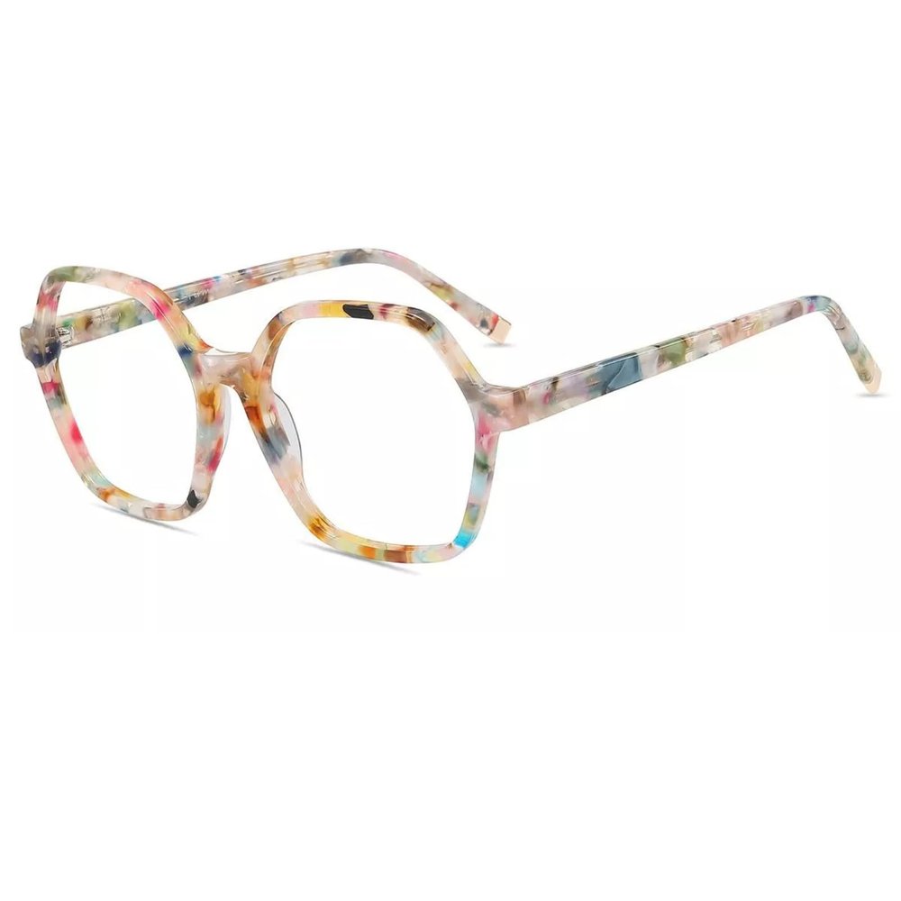 Firmoo Blue Light Glasses Artistic Hand-Painted Hexagonal UV Protection & Replaceable Lenses for Women Men (Pattern)