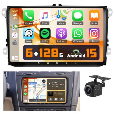 [8 Cores 6+128G] Car Radio for Volkswagen VW Golf Polo Passat B6 B7 Jetta Caddy Seat Tiguan Touran Skoda, 9" Touch Screen Double Din with Carplay/DSP/32EQ/Bluetooth5.0/WiFi/GPS Navi/1280 * 720