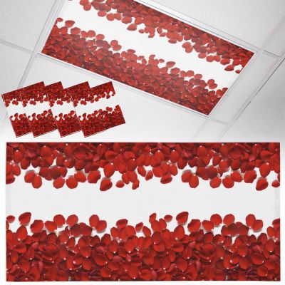 Fewipomaz Valentine's Day Fluorescent Light Covers 4 Pack Modern Simple Red Rose Petals Floral Magnetic Fluorescent Ceiling Lights Filters for Office Classroom Home Drop Ceiling 4x2 Feet