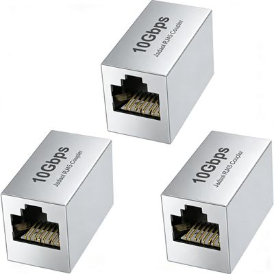 Jadaol [UL Listed RJ45 Coupler 10Gbps Shielded, Gold-Plated Contacts, Aluminum Alloy Inline Ethernet Extender, PoE Supported Female-to-Female Adapter for Cat8/Cat7/Cat6a/Cat6 Cables, 3-Pack White