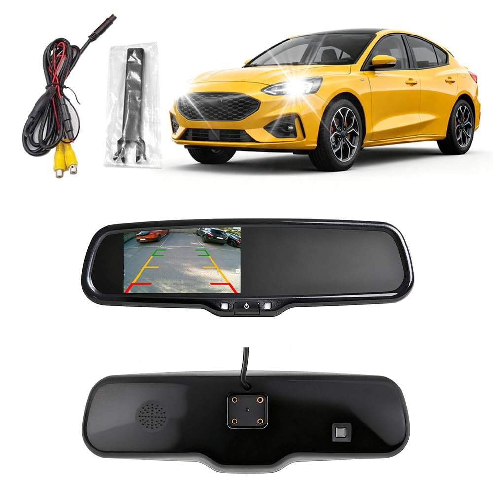 4.3" Rearview Mirror Monitor for Ford Everest Elite Version 2016-2017 2019 2020 AHD, Auto Dimming + Backup Guide Lines & RCA Cable