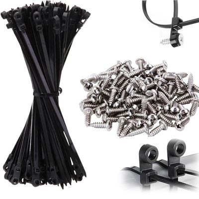 100pcs Zip Ties with Screw Hole, Multipurpose Nylon Universal Cable Tie, 2026 Upgraded Heavy Duty Black Zip Ties with 100pcs Screws, 75lbs Mountable Head Self-locking Straps (Black)