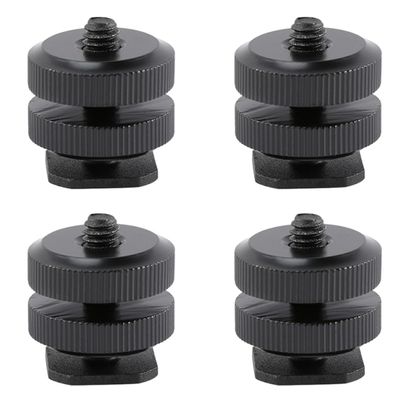 MUELODSIC 4pcs Aluminum Alloy Hot Shoe Mount Adapter with Dual Design Nuts Tripod Screw Compatible with Flash Holder Microphone Monitor DSLR Camera Accessories