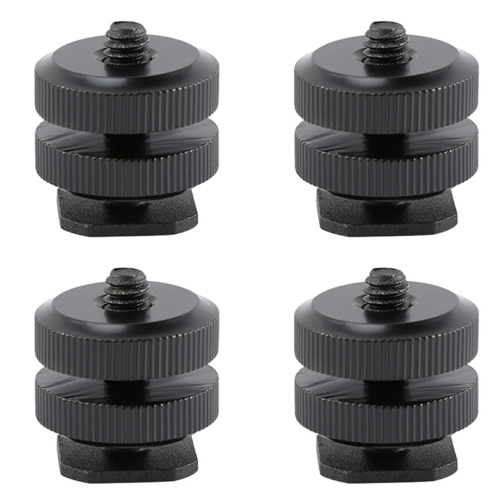 MUELODSIC 4pcs Aluminum Alloy Hot Shoe Mount Adapter with Dual Design Nuts Tripod Screw Compatible with Flash Holder Microphone Monitor DSLR Camera Accessories
