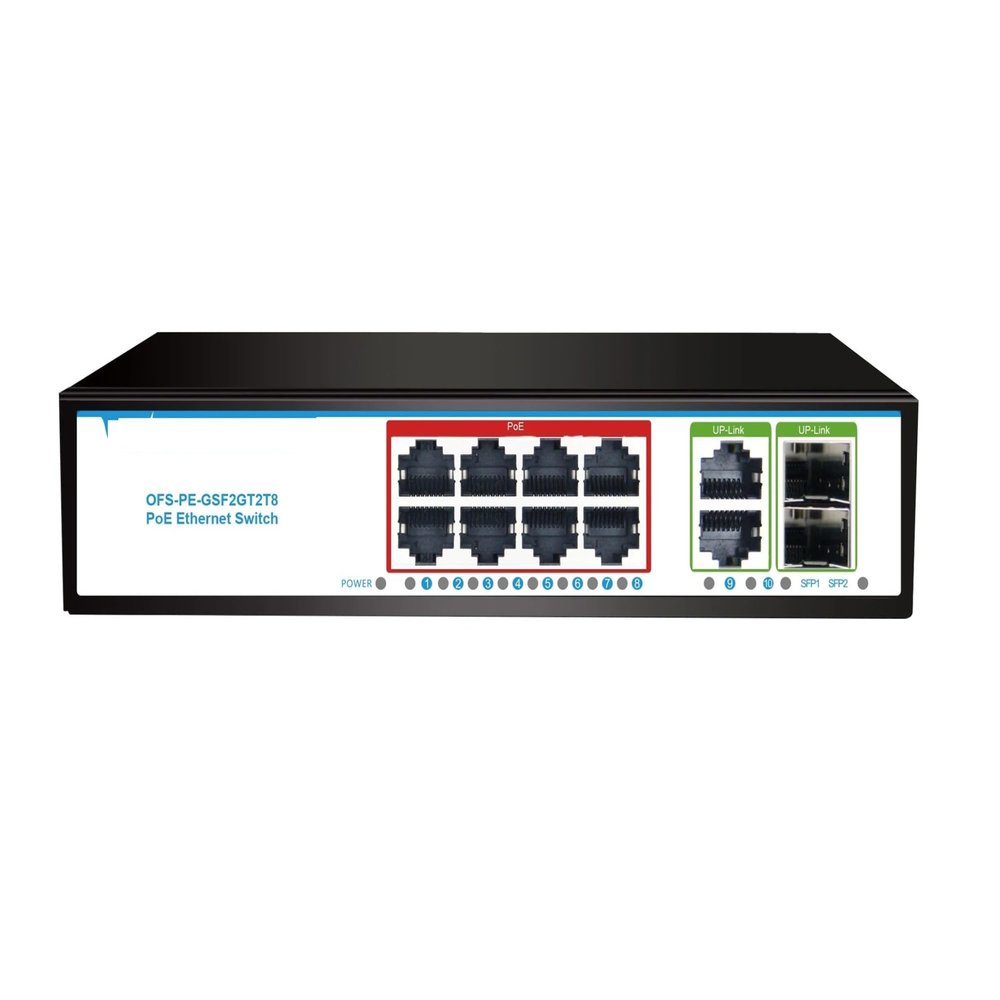120W 8 Gigabit PoE 48v Gigabit Switch(10RJ45 2SFP US Plug)