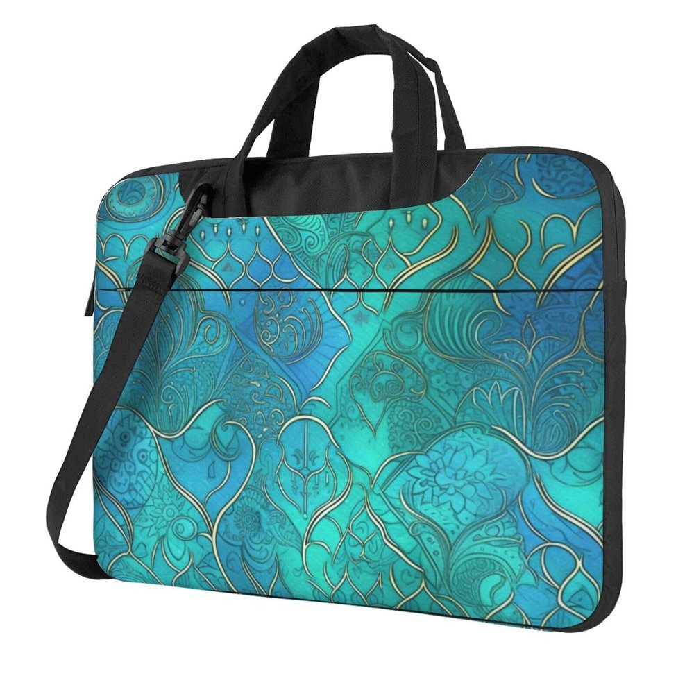 15.6 inch Laptop Bag Men Women Turquoise Pattern Laptop Shoulder Bag with Strap and Handle Light Computer Briefcase