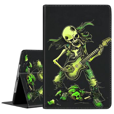 Case for Samsung Galaxy S10 Ultra/S9 Ultra/S8 Ultra 14.6 Inch 2024/2023 /2022, Slim Folding Stand Cover with Auto Wake/Sleep for Galaxy Tab S10 Ultra, Green Skeleton Playing Guitar