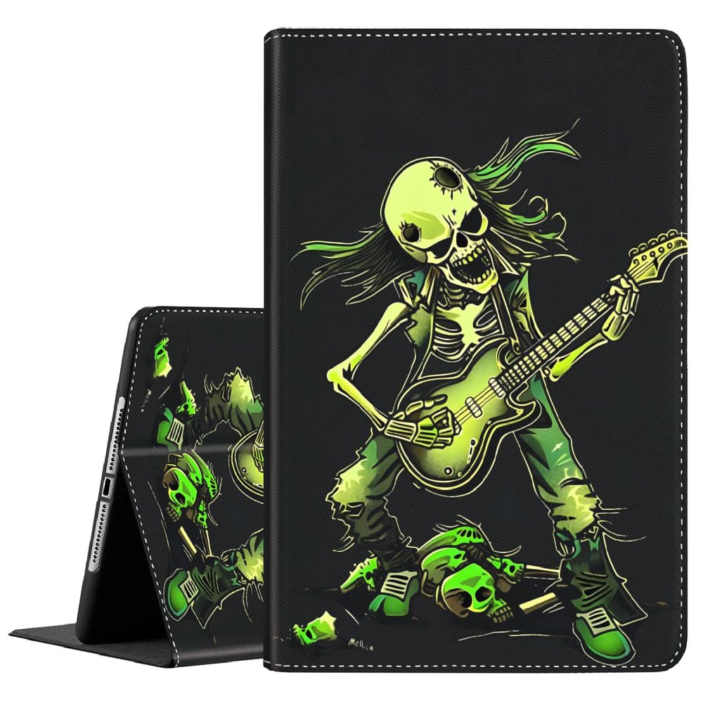 Case for Samsung Galaxy S10 Ultra/S9 Ultra/S8 Ultra 14.6 Inch 2024/2023 /2022, Slim Folding Stand Cover with Auto Wake/Sleep for Galaxy Tab S10 Ultra, Green Skeleton Playing Guitar