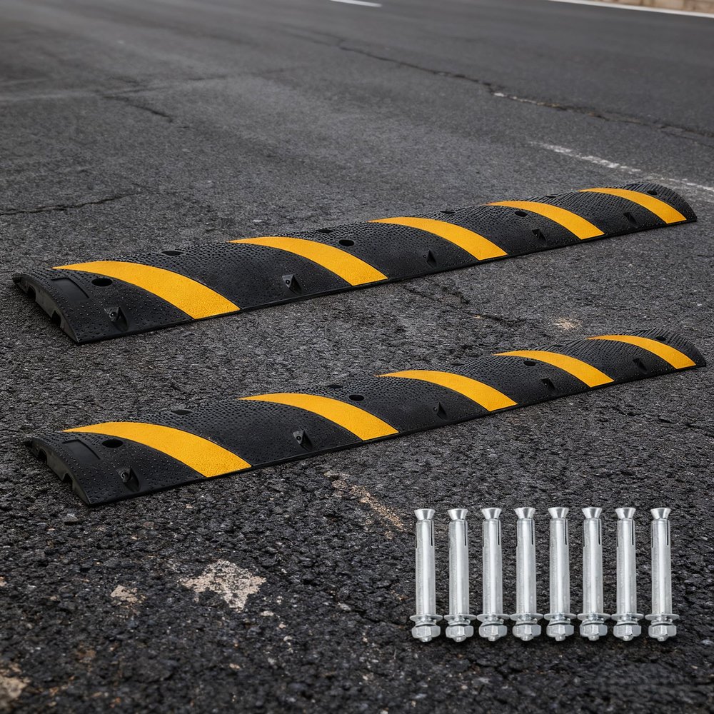 2 Pack Rubber Speed Bumps, 6Ft Heavy Duty Speed Bump, 25000LBS Capacity Cable Protector Ramp, Modular Cable Protector Ramps with 2 Channels for Driveway/Road
