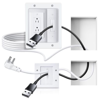 in Wall Cable Management Kit with Recessed Outlet Box, Two-Hole Socket, 10ft Power Cord, Tv Cable Hider Wall Kit Fits All Plugs, Easy, Safe Cable Management