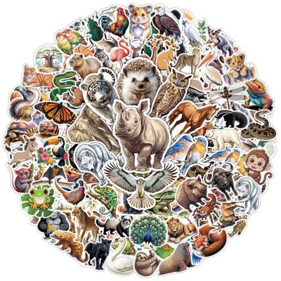 100PCS Wild Animal Stickers  Jungle Safari Wildlife Zoo Waterproof Vinyl Stickers Water Bottles, Laptop, Scrapbook, Party Favors, Classroom Rewards