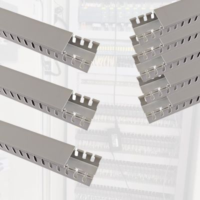 78.7in Length Duct PVC Open Slot Wiring Raceway, Cable Management Channel Cord Track for Under Desk/Laboratory/Businesses, Wire Channels to Hide Wires Gray(8 PCS,W H 3.2IN x 3.2IN)