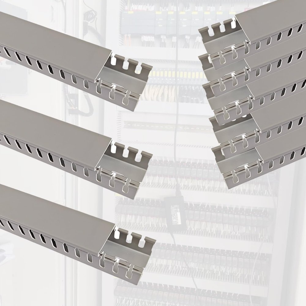 78.7in Length Duct PVC Open Slot Wiring Raceway, Cable Management Channel Cord Track for Under Desk/Laboratory/Businesses, Wire Channels to Hide Wires Gray(8 PCS,W H 3.2IN x 3.2IN)