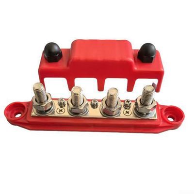 Heavy Duty 12V-48V DC Bus Bar Power Distribution Block 250 Amp with 4 Binding Posts and Flame Retardant Nylon Base for Automotive Marine RV Boat and Trailer Electrical Systems(M10 red)