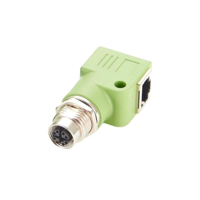 1 PCM-0662 RJ45 Ethernet to M12 Panel Mount Converter, 90-Degree M12 8-pin X-Coded Male to RJ45 Female Connector, Suitable for Industrial Applications.