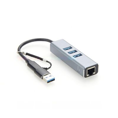 5Gbps USB-C Docking Station hub, 4-Port Type-C Multi-Port Adapter with 3 USB 3.0 Ports, 1000Mbps RJ45 USB-A Port and USB-C Gigabit Ethernet Cable.