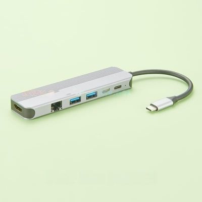 6-in-1 USB-C hub/Dock, Supports high-Definition Multimedia Interface USB 3.1 Type-C, Supports 4K@30Hz 1Gbps Transmission, RJ45 Interface, PD 100W Power Output.