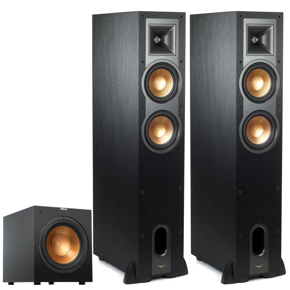 Klipsch Reference R-26FA Dolby Atmos Floorstanding Speaker (Pair) + R-12SW 12 Subwoofer  Premium Home Theater Tower & Deep Bass Sub Bundle