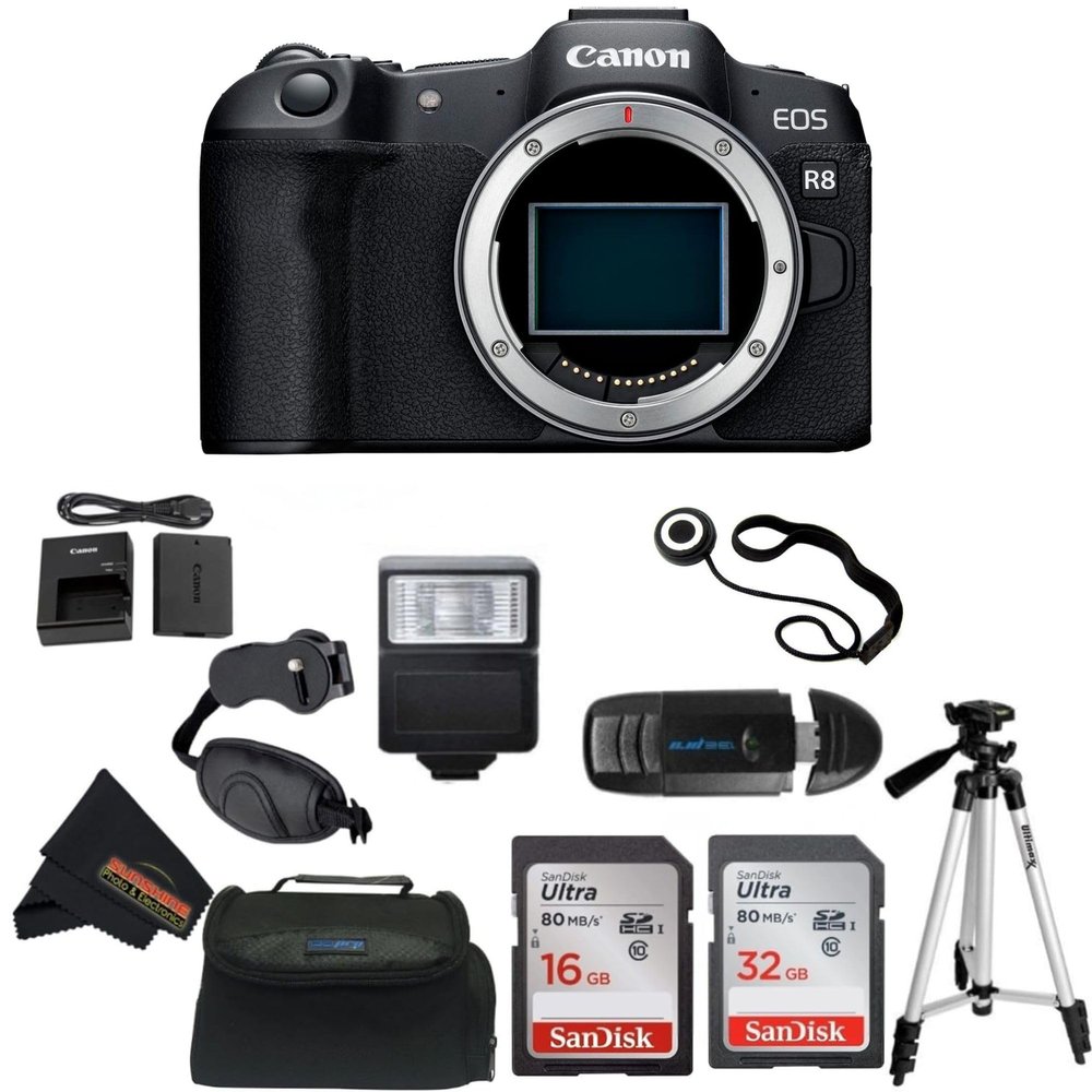 Canon EOS R8 Full-Frame Mirrorless Camera (Renewed) (Body Only + Professional Accessories Bundle)