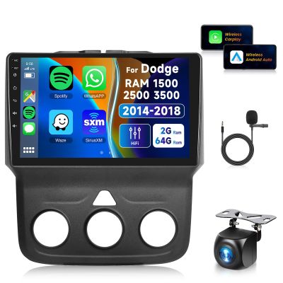 2+64G for Dodge RAM 1500 2500 3500 2014-2018 Wireless Carplay/Android Auto,Android Car Radio Stereo 9" Touch Screen GPS Navi WiFi Bluetooth FM/RDS Mirror Link SWC Backup Camera for Dodge RAM Radio