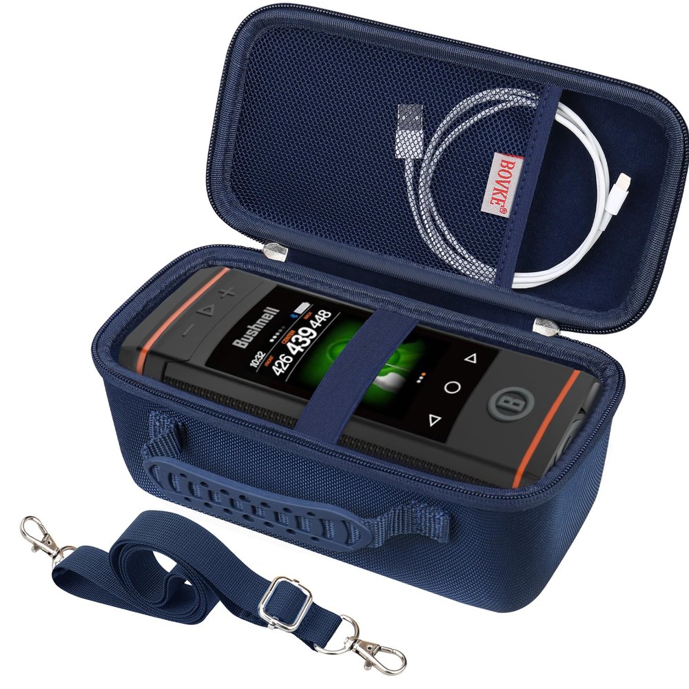 BOVKE Carrying Case for Bushnell Golf Wingman HD GPS Speaker, Portable Golf GPS Speaker Travel Storage Holder, Golfs Speaker Bag Organizer with Shoulder Strap for Charging Cable Accessories, Navy