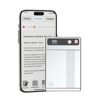 Ai Voice Recorder with Transcribe & Summarize, Note Voice Recorder Support 118 Languages, 64GB, Audio Recorder with App Control, Slim Ai Note Taking Device for Lectures, Meetings, Calls