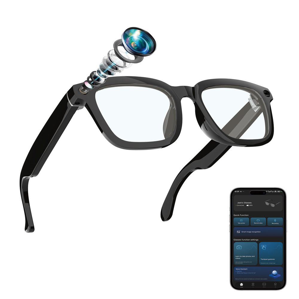 AI Smart Glasses with Camera, 800W HD for Photos & Videos, Hands-Free Vlog Recording, Real Time Translation, Powered by ChatGPT, Open-Ear Audio, Ultra-Light Design for Traveling, Pet & Kid, Outdoor