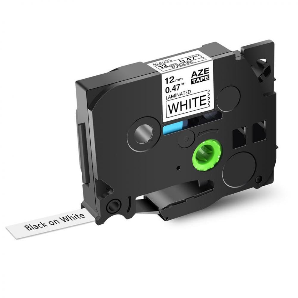 12mm Label Tape Compatible with TZ TZe-231 Black On White Standard Laminated Label for Printer(1PK-Black on White)