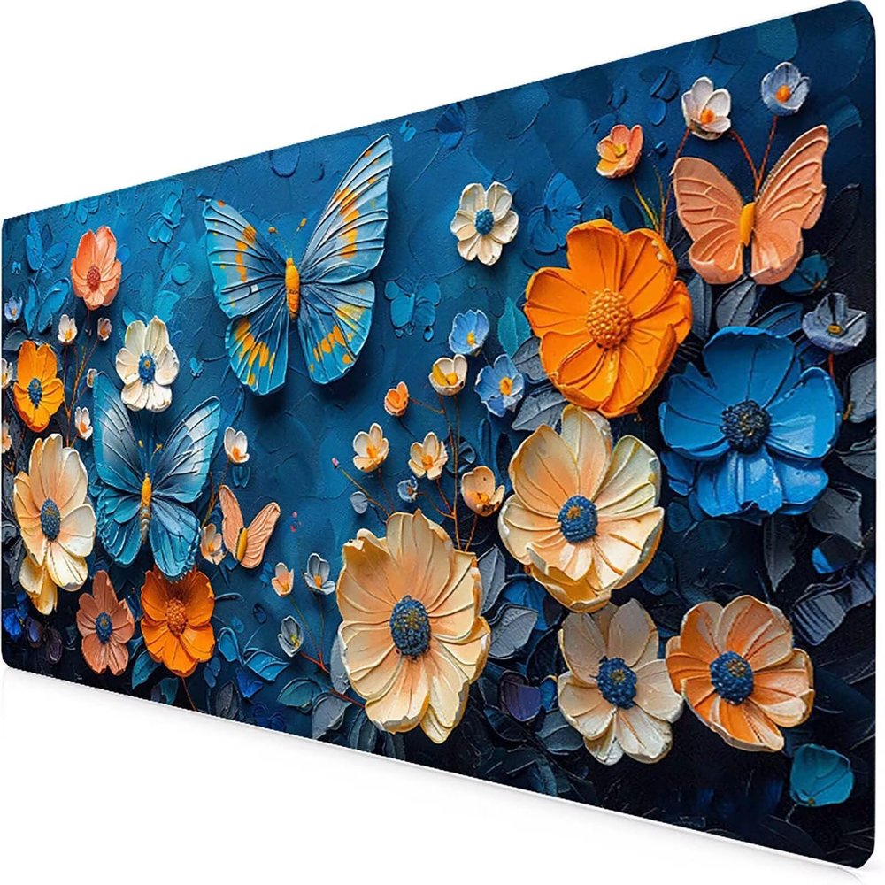 Mousepad Blue Mouse Pad Large 60 x 32in, Butterfly Desk Mat with 3MM Stitched Edges, Waterproof Mousepad with Anti-Slip Rubber Base Office Desk Accessories for Game, Office, Home, Gifts -yym2509VW